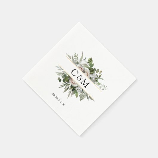 Einfache, elegante Eukalyptus Weiße Rosen Serviette (Ecke)