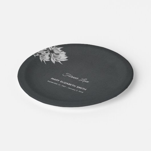 Einfache Elegante ewig Love Schwarze Beerdigung Pappteller (Schrägansicht)