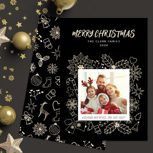 Einfache Elegante Familie 1 Foto Schwarz und Gold Feiertagskarte