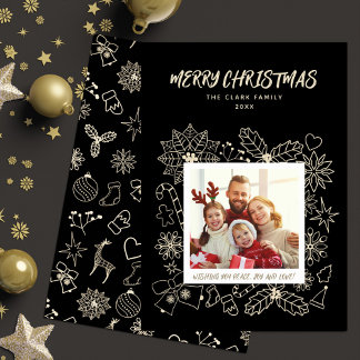 Einfache Elegante Familie 1 Foto Schwarz und Gold Feiertagskarte