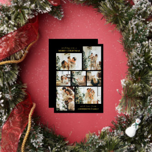 Einfache elegante Familienfoto-Collage Weihnachten Folien Feiertagskarte