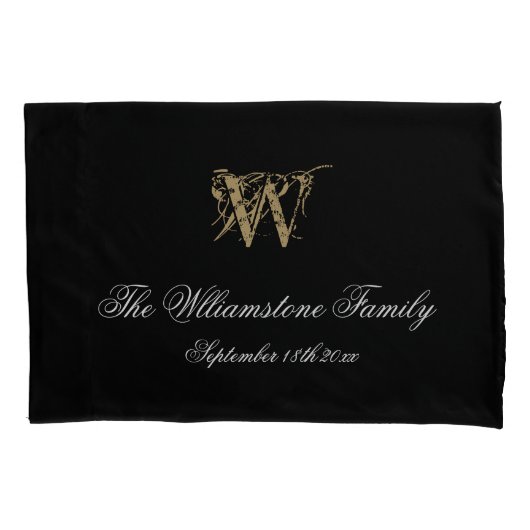 Einfache Elegante Familienname + Monogramm Hochzei Kissenbezug (Vorderseite)