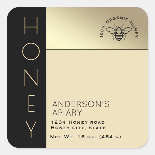 Einfache, elegante Farbblocktypografie Honig Quadratischer Aufkleber (Vorderseite)