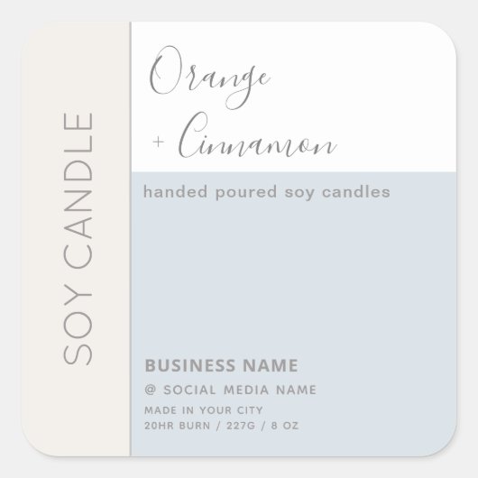 Einfache, elegante Farbblocktypografie, Sojakkerze Quadratischer Aufkleber (Vorderseite)