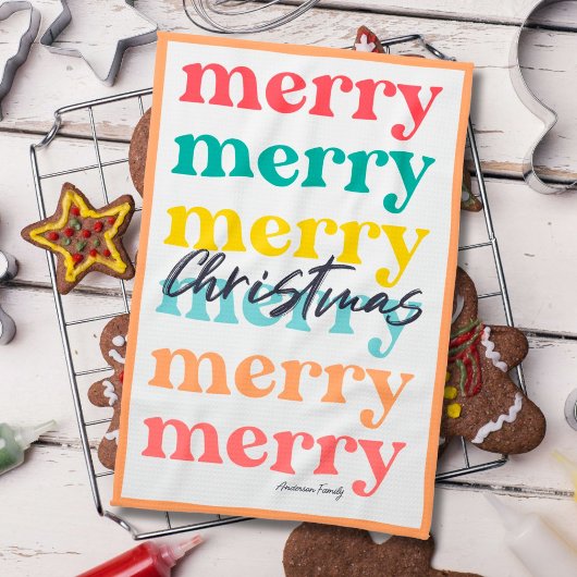 Einfache Elegante farbenfrohe Orange Frohe Weihnac Geschirrtuch