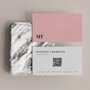 Einfache elegante Flamingo Pale Pink Monogram QR C Visitenkarte
