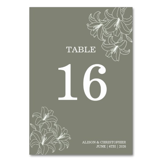Einfache elegante Flora-Ecken Hochzeit Tischnummer (Vorderseite)