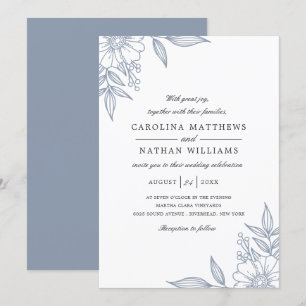 Einfache elegante Floral Corners Wedding Blue Einladung