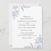 Einfache elegante Floral Corners Wedding Blue QR C Einladung (Vorderseite)
