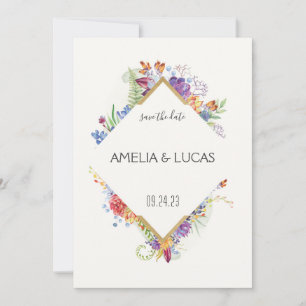 Einfache elegante florale Blätter Hochzeit Termin  Einladung