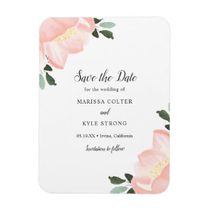 Einfache elegante florale rosafarbene Save-the-Dat Magnet