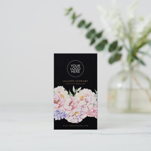 Einfache elegante florale Visitenkarte mit QR-Code (Stehend Vorderseite)