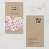 Einfache elegante florale Visitenkarte mit QR-Code (Vorne/Hinten)