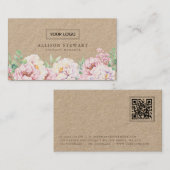 Einfache elegante florale Visitenkarte mit QR-Code (Vorne/Hinten)
