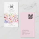 Einfache elegante florale Visitenkarte mit QR-Code (Vorne/Hinten)