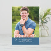 Einfache Elegante Foto Abschluss Vertikal | Blau Einladung (Stehend Vorderseite)