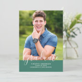 Einfache Elegante Foto Abschluss Vertikal | Grün Einladung (Stehend Vorderseite)