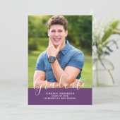 Einfache Elegante Foto Abschluss Vertikal | LILA Einladung (Stehend Vorderseite)