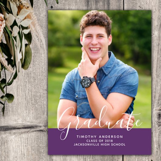 Einfache Elegante Foto Abschluss Vertikal | LILA Einladung