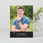 Einfache Elegante Foto Abschluss Vertikal | Schwar Einladung (Stehend Vorderseite)