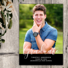 Einfache Elegante Foto Abschluss Vertikal | Schwar Einladung