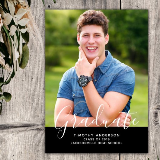 Einfache Elegante Foto Abschluss Vertikal | Schwar Einladung