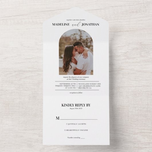 Einfache Elegante Foto Arch Wedding Rsvp All In One Einladung (Innen Boden)