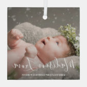 Einfache Elegante Foto Babys Erste Weihnachten Ornament Aus Glas (Rückseite)