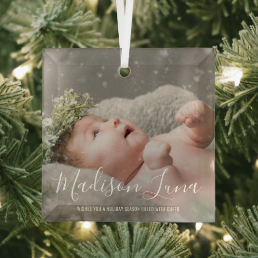 Einfache Elegante Foto Babys Erste Weihnachten Ornament Aus Glas (Insitu)