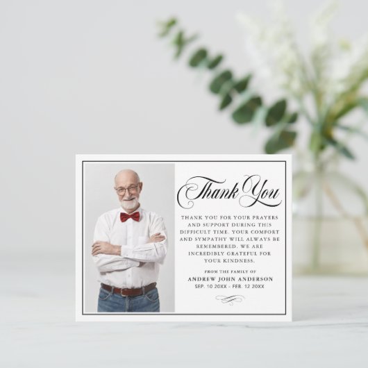 Einfache Elegante Foto Beerdigung Dankeskarte (Stehend Vorderseite)