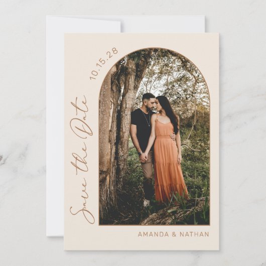 Einfache Elegante Foto Beige Hochzeit Save The Date (Vorderseite)