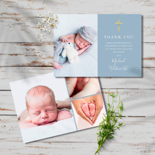 Einfache elegante Foto Collage Script Taufe Dankeskarte