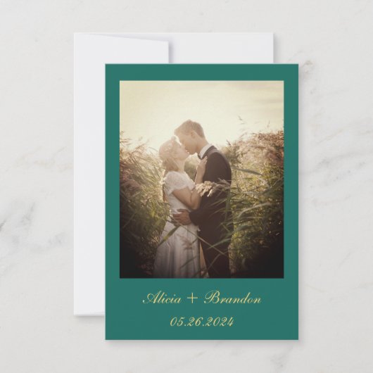 Einfache Elegante Foto Emerald Green Text Wedding Save The Date (Vorderseite)