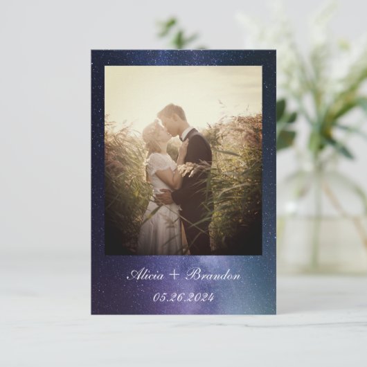 Einfache Elegante Foto Galaxy Celestial Text Hochz Save The Date (Stehend Vorderseite)