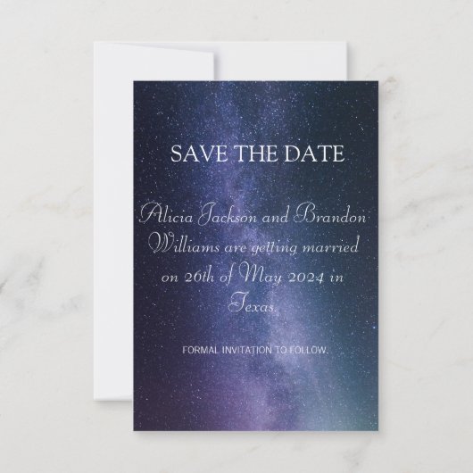 Einfache Elegante Foto Galaxy Celestial Text Hochz Save The Date (Rückseite)