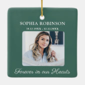 Einfache Elegante Foto Gedenkstätte Grün Weihnacht Keramikornament (Rückseite)
