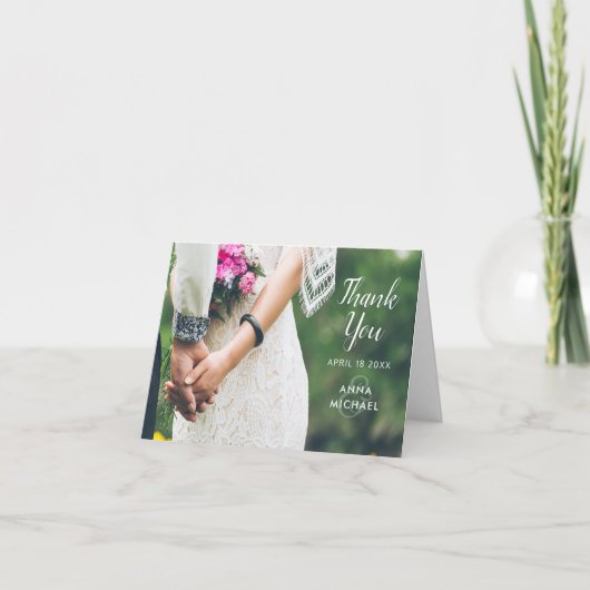 Einfache Elegante Foto Hochzeit Dankeschön Karte (Vorderseite)