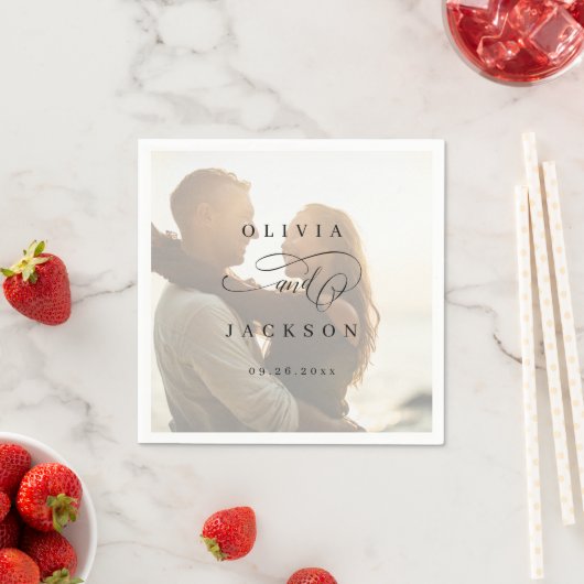 Einfache, elegante Foto-Hochzeit Serviette (Beispiel)