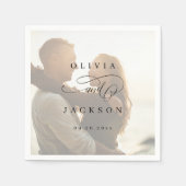 Einfache, elegante Foto-Hochzeit Serviette (Vorderseite)
