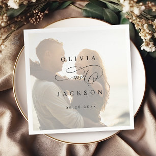 Einfache, elegante Foto-Hochzeit Serviette