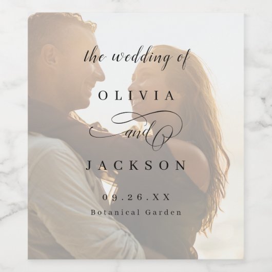 Einfache, elegante Foto-Hochzeit Weinetikett (Einzelnes Label)