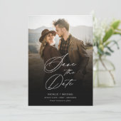 Einfache, elegante Foto-Overlay-Hochzeit speichern Einladung (Stehend Vorderseite)