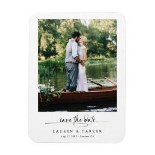 Einfache elegante Foto-Save-the-Date-Script-Hochze Magnet