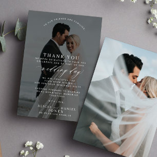 Einfache, elegante Foto-Schwarz-Weiß-Hochzeit Dankeskarte