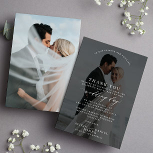 Einfache, elegante Foto-Schwarz-Weiß-Hochzeit Dankeskarte
