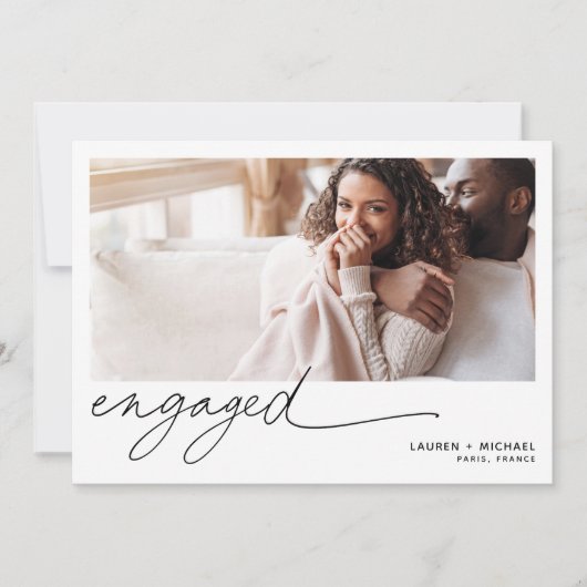 Einfache Elegante Foto Script QR Code-Verlobung Einladung (Vorderseite)