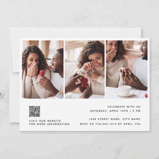 Einfache Elegante Foto Script QR Code-Verlobung Einladung (Rückseite)
