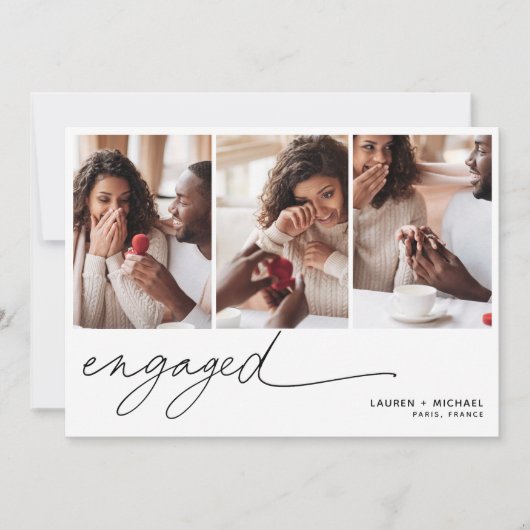 Einfache Elegante Foto Script QR Code-Verlobung Einladung (Vorderseite)