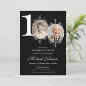 Einfache Elegante Foto Überraschung 100. Geburtsta Einladung (Stehend Vorderseite)