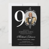 Einfache Elegante Foto Überraschung Party 90. Gebu Einladung (Vorderseite)